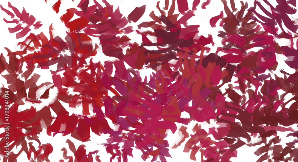 Poster dynamic red and pink abstract floral pattern on transparent backdrop, perfect for layering in graphi