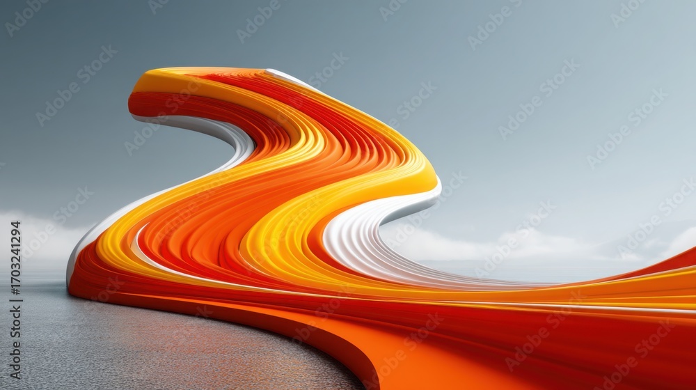 Poster flowing wave of vivid orange and yellow colors representing dynamic movement in supply zone transiti