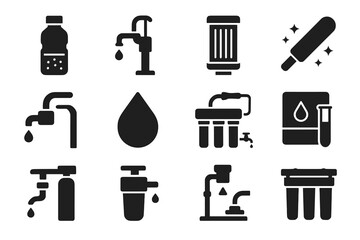 Vector purification system icons household outdoor water bottle icon disinfection device unit
