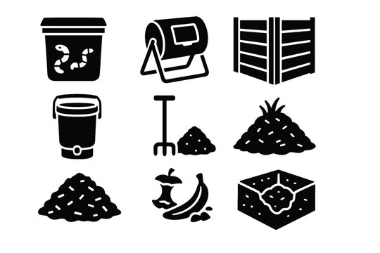 Pit pile vector icon outdoor compost tumbler set composting fermentation slat worm