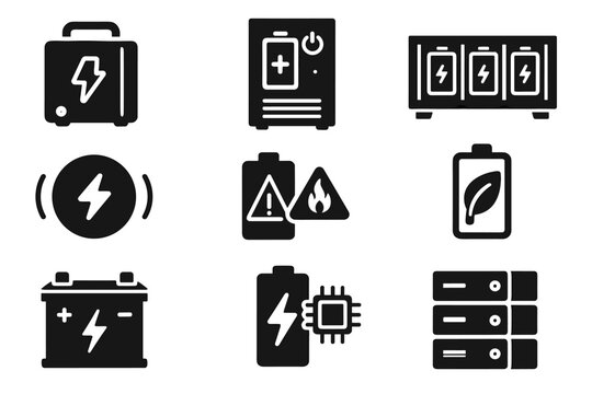 Cell modules icon stackable battery smart vector charging set warning overheating chip