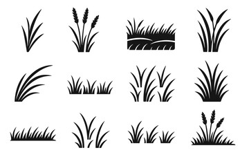 Vector wind field scene icon group meadow horizon prairie bending grass