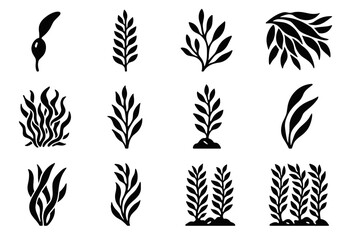 Icons forest kelp vector tangled leaves seaweed branching overlapping detail dense cluster