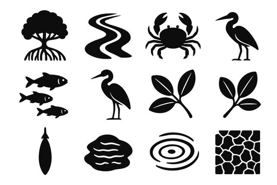 Detail small texture icons group mud icon mangrove seed vector stream tidal