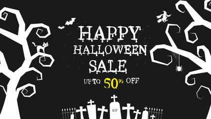 Happy Halloween with black and white  background