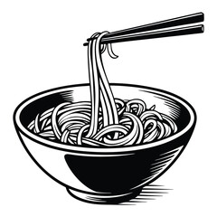 Bowl of Noodles with Chopsticks Ready to Eat Delicious Meal.