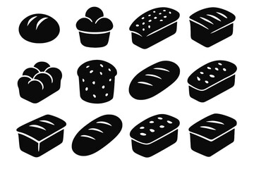Brioche pumpernickel cornbread loaves bun icon focaccia bread rustic seeded loaf vector