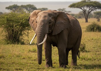 Obraz premium Close-up of an elephant in the Serengeti, capturing its wrinkled skin and soulful eye. A majestic portrait of Africa’s gentle giant in the wild.