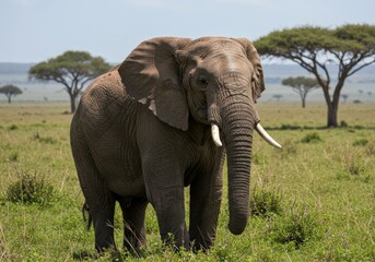 Obraz premium Close-up of an elephant in the Serengeti, capturing its wrinkled skin and soulful eye. A majestic portrait of Africa’s gentle giant in the wild.