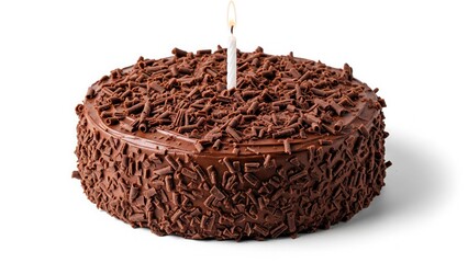Chocolate Birthday Cake. Candlelit Macro Shot.
