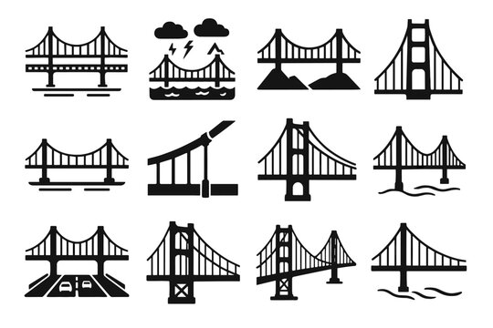Layout lanes crossing bridge tower icon heavy suspension icons vector iconic