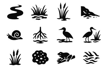 Cattail cluster creek vector tidal submerged marsh icons pattern tall reed icon