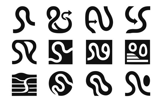 Lake loop path zone river vector icon infill oxbow erosion evolution sediment