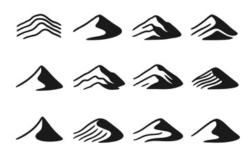 Set sand ripple top desert strong silhouette icon blend dune vector arc