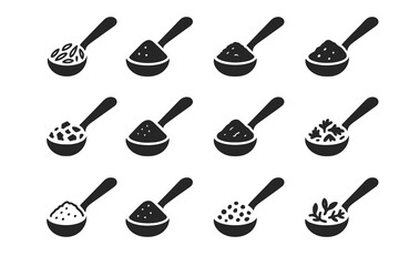 Chili paprika salt flakes herb cumin icons vector ginger icon spice spoon