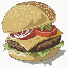 Delicious Hamburger with Fresh Ingredients and Sesame Seed Bun.