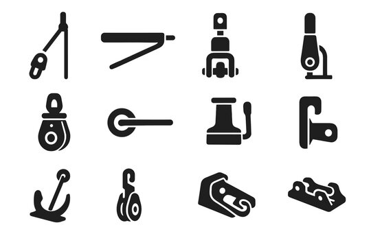 Sailing block vector icon clamps foot handle extension icons downhaul through grommet