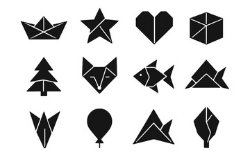 Paper abstract set vector icon origami box fold shape boat traditional helmet