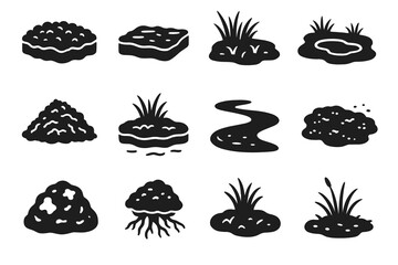 Peat roots ground plant icon boggy mat soil vector icons pool bog