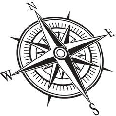 Detailed Compass Rose Illustration with Cardinal Directions and Intricate Design.