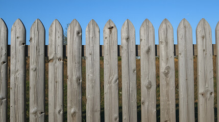 Wooden old fence, composed of many rails in the sunshine.