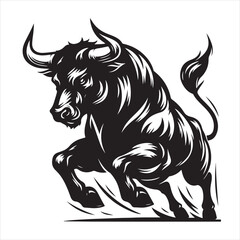 Bold Black Bull Silhouette Vector Illustration