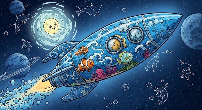 Cosmic Journey of an Aquarium Rocket Ship.