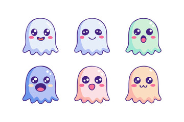 Cute cartoon ghosts with different expressions