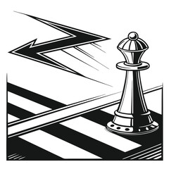 Chess queen piece with a dynamic lightning bolt arrow.