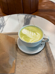 A cup of matcha latte.
