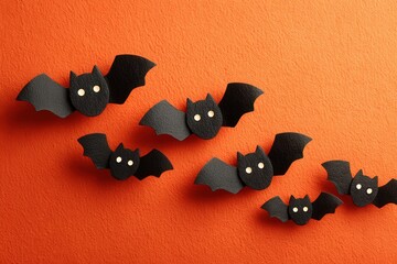Black Halloween Bats on Orange Felt