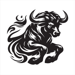 Bold Black Bull Silhouette Vector Illustration