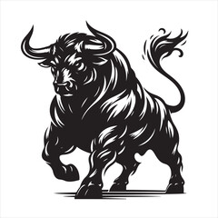 Bold Black Bull Silhouette Vector Illustration