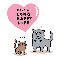 老犬・老猫　健康で長生きするペットのイラスト