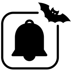Glyph style bell icon with Halloween bat accent, perfect for spooky seasonal UI design