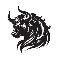 Bold Black Bull Silhouette Vector Illustration
