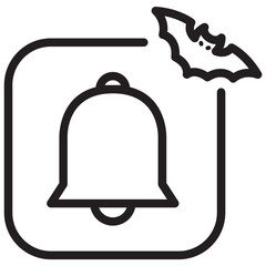 Line style bell icon with Halloween bat accent, perfect for spooky seasonal UI design