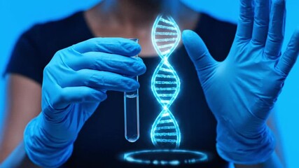 Scientist analyzing digital DNA structure in laboratory 
 - Powered by Adobe