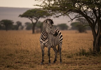 Obraz premium Close-up of a zebra in the Serengeti, showcasing its bold black and white stripes. A timeless portrait of Africa’s most iconic grazer. 