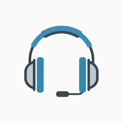 Blue headset with microphone on a white background.