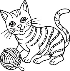 A vector illustration of a cute cartoon kitten character with black fur and a funny tail