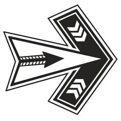 Stylized black and white arrow pointing right with decorative elements.