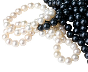 White and black pearls necklace on transparent background
