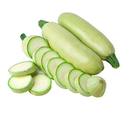 Fresh zucchini squash with slices isolated on transparent background