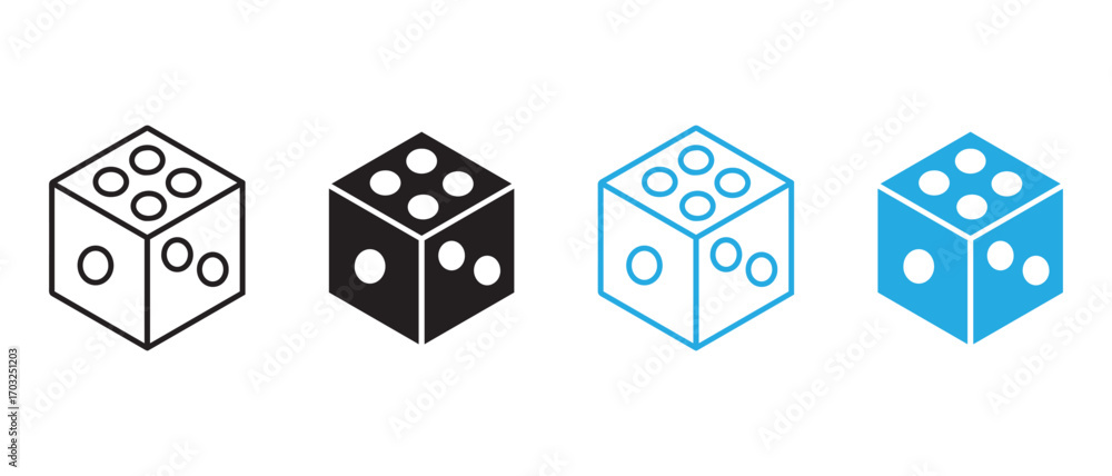Poster dice icon set. showing different styles, isolated on white background.