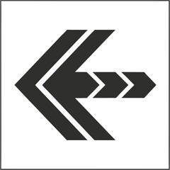 A stylized black arrow pointing to the left with a series of smaller arrows extending to the right.