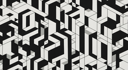 Geometric Abstraction Seamless Maze of Isometric Lines and Shapes for Modern Textile Design