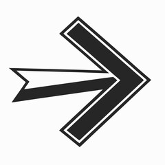 Bold black arrow pointing right with a white outline, symbolizing direction and movement.
