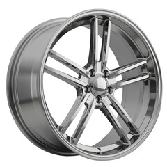 Fototapeta premium A polished silver automotive wheel with a modern multi spoke design. It is suitable for illustrating vehicle customization and performance upgrades.