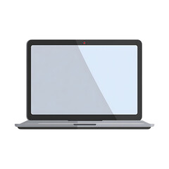 Grey laptop computer with a blank screen on transparent background